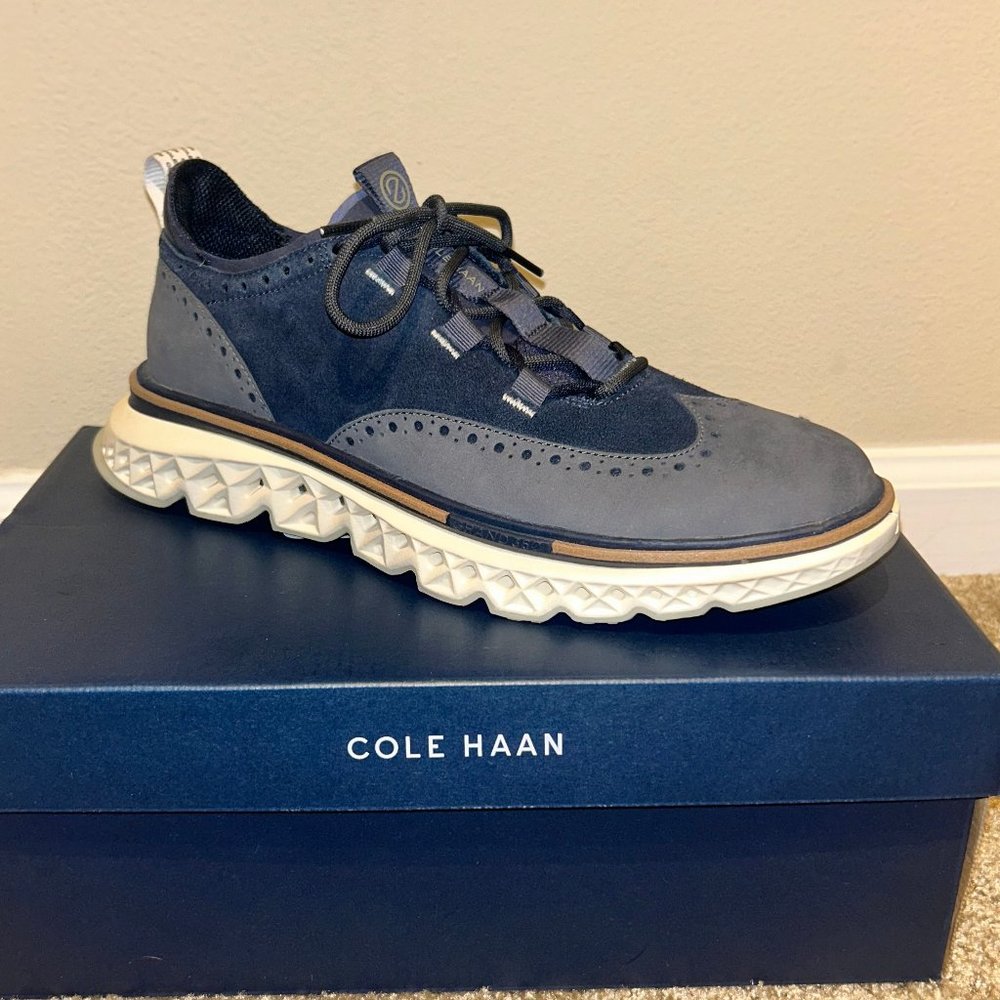 Cole Haan 10.5 - ZERØGRAND Wingtip Oxford Navy Blazer-Ivory